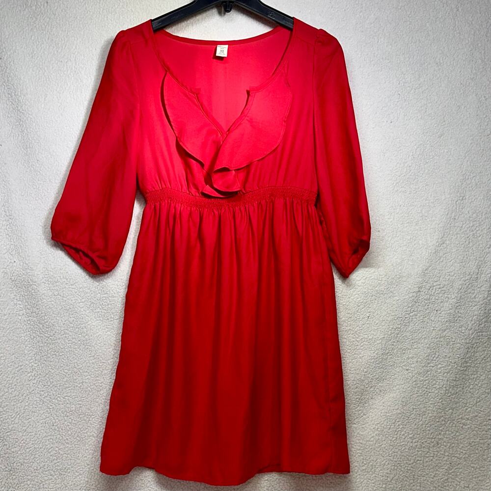Old Navy Red Ruffle Front Dress XS Petite Flowy Boho Mini - Picture 2 of 11